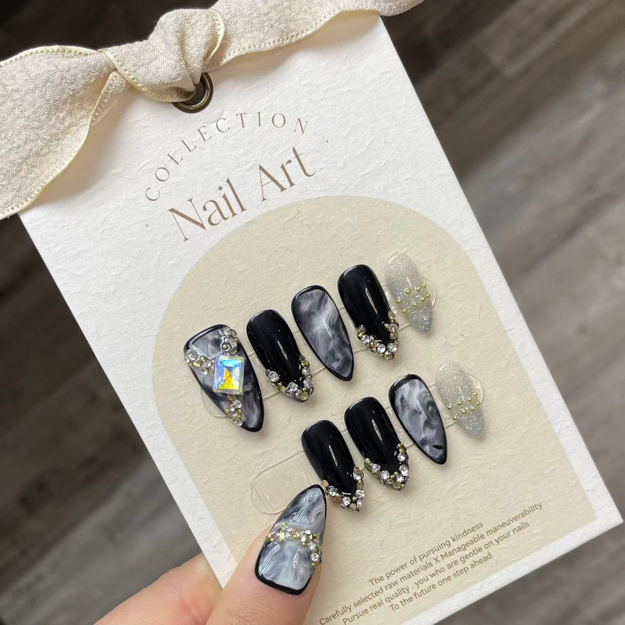 Nail Art Press On - Handmade Press on Nails Black Cool