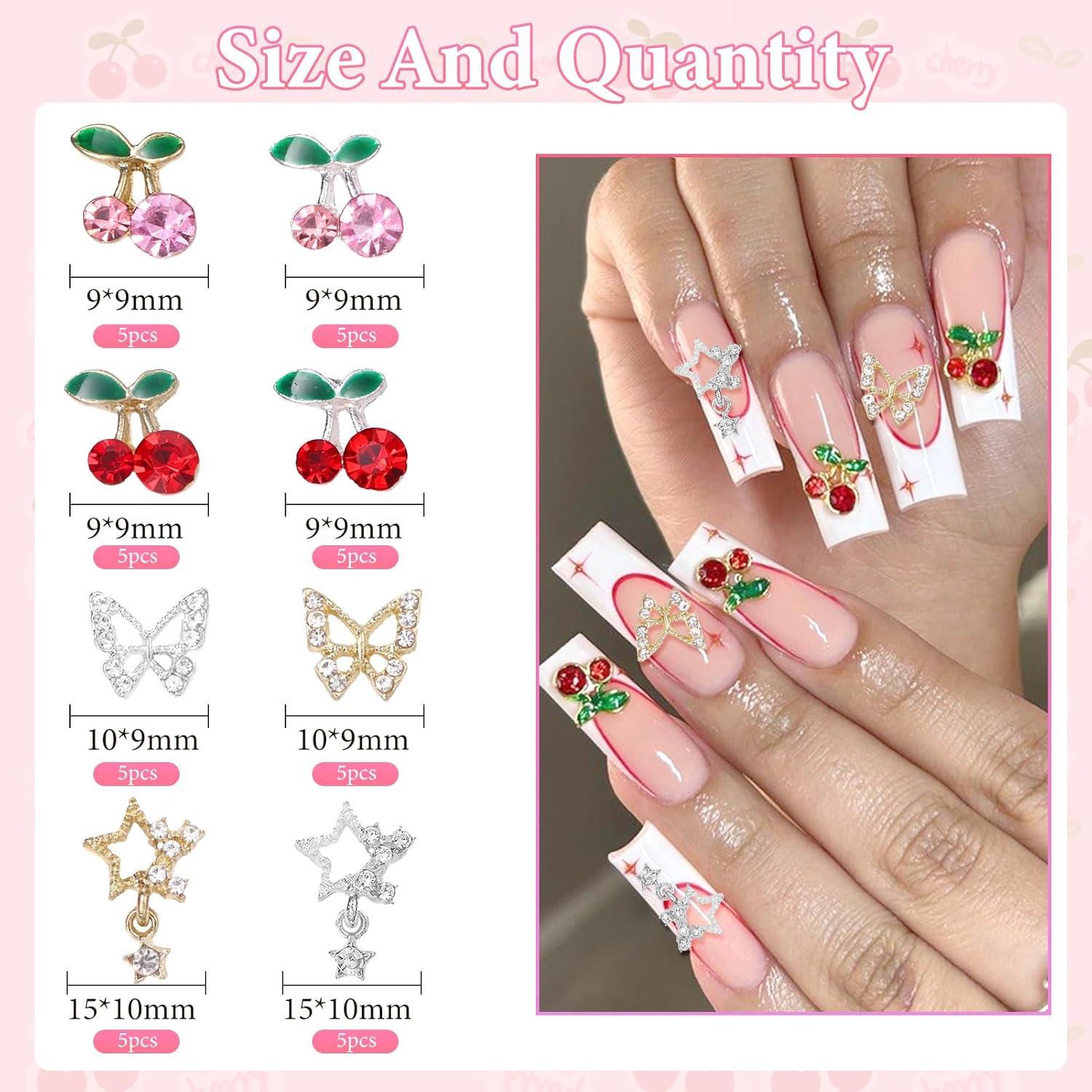 40 Pcs Alloy Nail Gems Charms, - Nail Art Valentines Day ulasan dan harga