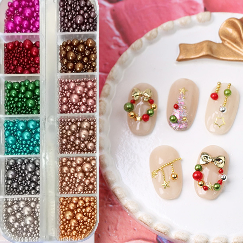 12 colors Mix Size Nail Pearls - Nail Art Valentines Day ulasan dan harga