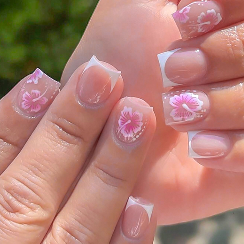 24Pcs French Flower False Nail - Nail Art Press On ulasan dan harga