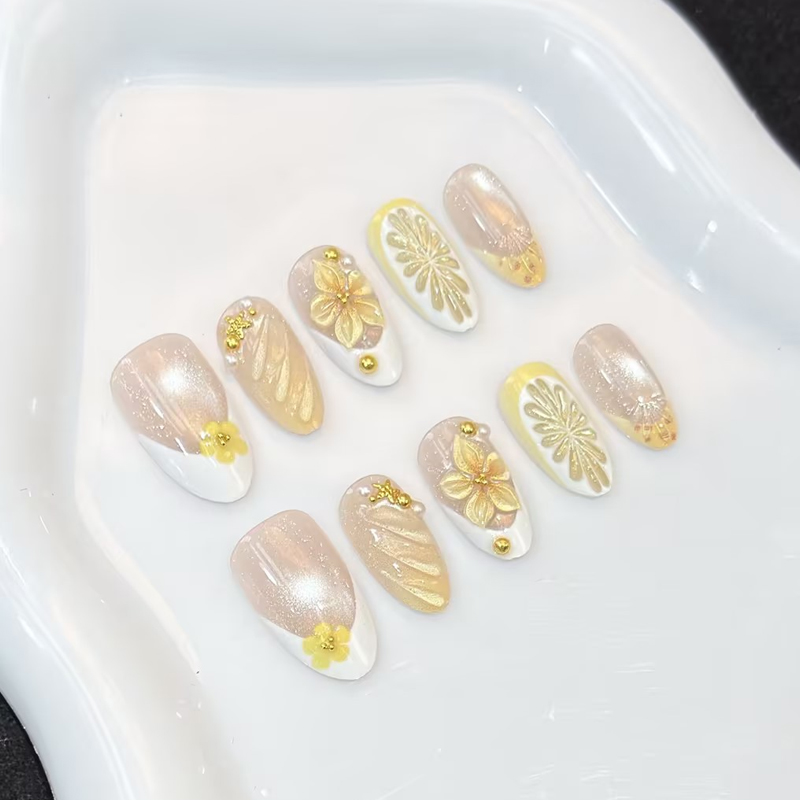 10Pcs New Pink Blue Yellow Flo - Nail Art Pink ulasan dan harga
