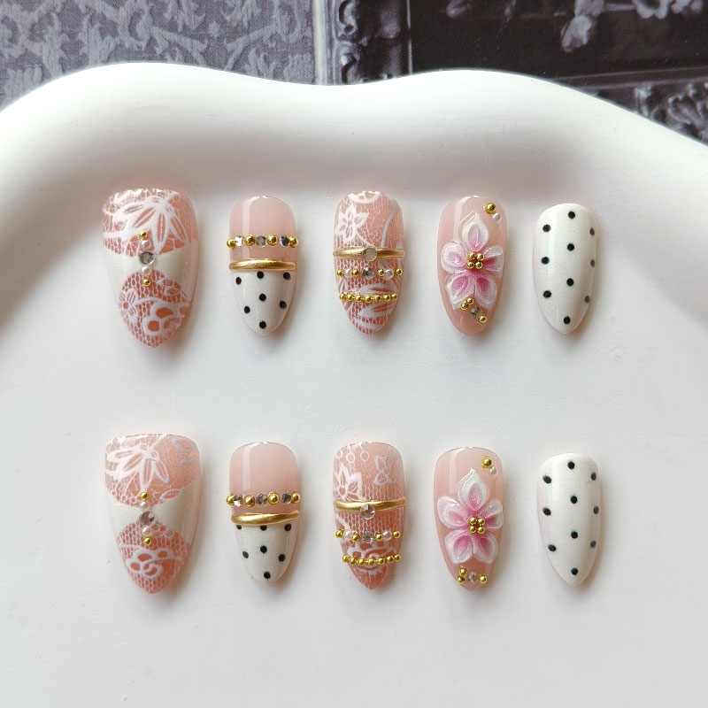10Pcs 3D Gilded White Lace Flo - Nail Art Press On ulasan dan harga