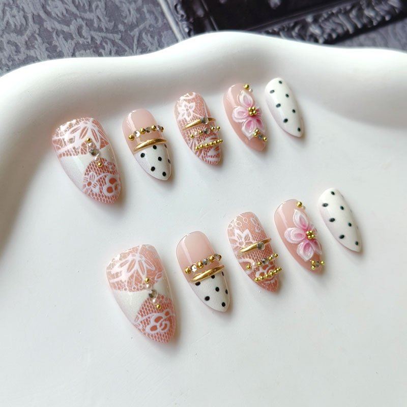 10Pcs 3D Gilded White Lace Flo - Nail Art Press On ulasan dan harga